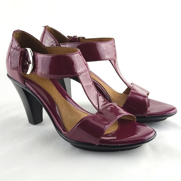 Sofft Patent Leather Purple T Strap Open Toe Adjustable Strap & Buckle Size 6.5M - Picture 2 of 15